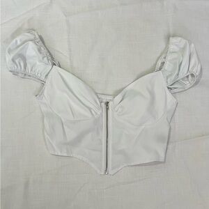 White Puff Sleeve Crop Top